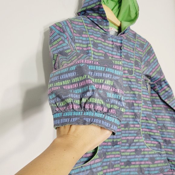 Roxy Windbreaker Jacket Coat Logo Graphic Print Multicolor Pastel Hooded XL - Picture 3 of 12